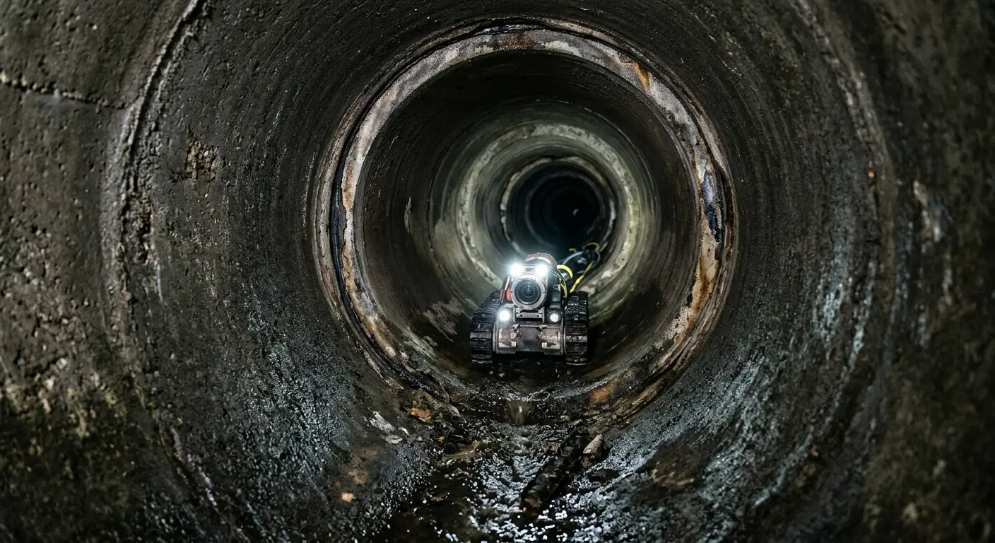 Robotic sewer camera inspecting pipe interior for Sewer Line Cleaning in New Square
